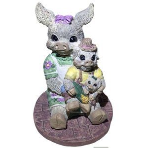 Moma Pig sitting 2 Baby pigs in lap ceramic figurine youngs inc. Monroe Mich‎
